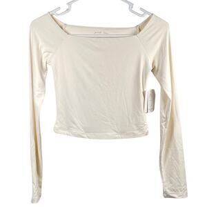 Pink Rose Off Shoulder Crop Womens XS Top Long Sleeve Off White Stretch NWT